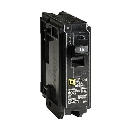 Square D Circuit Breaker, HOM Series, 15A, 1 Pole, 120/240V AC, 10kA HOM115C